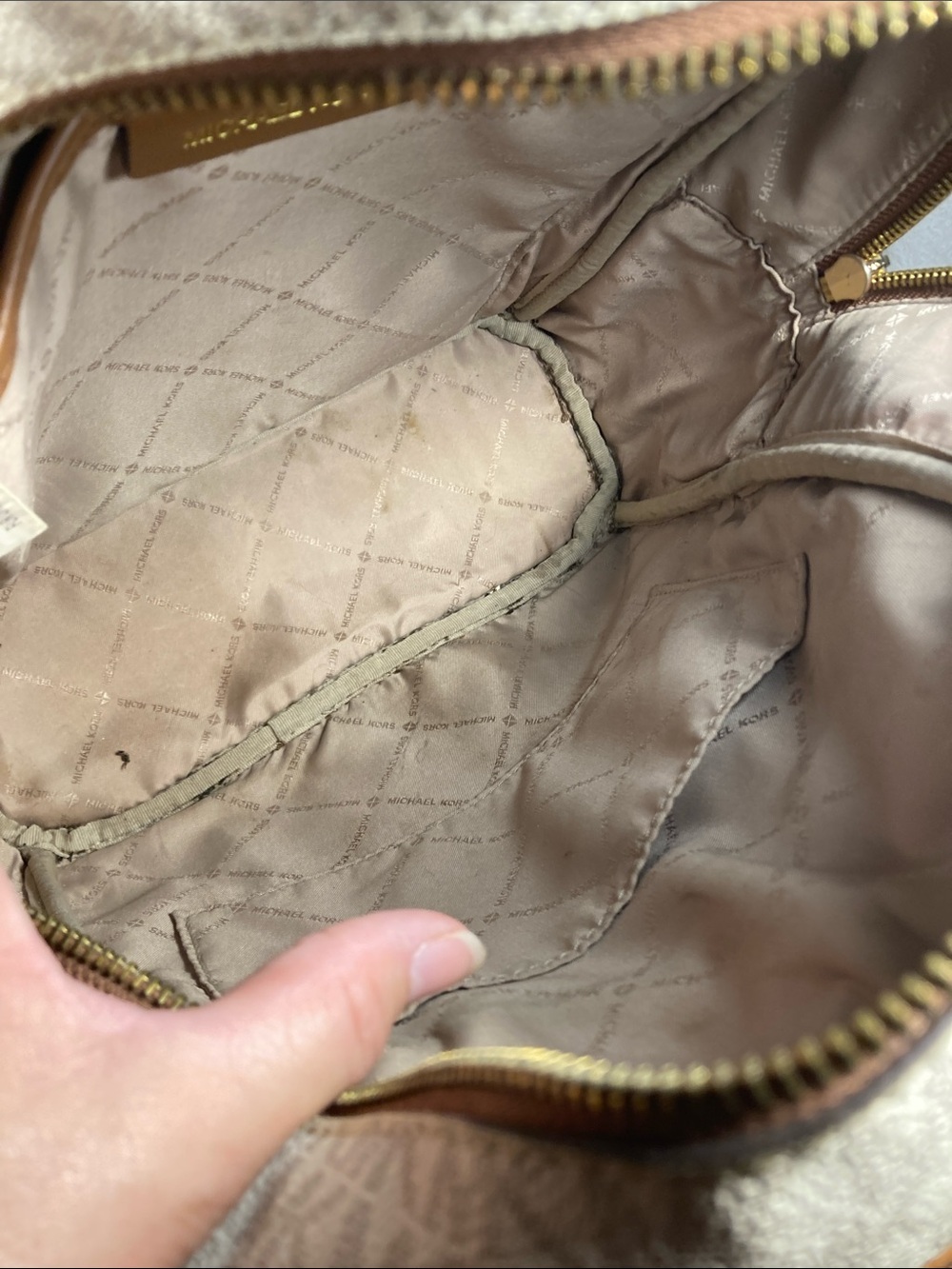 Michael Kors Cream Logo Aspen Patch Backpack with Tan Trim - Picture 8 of 14